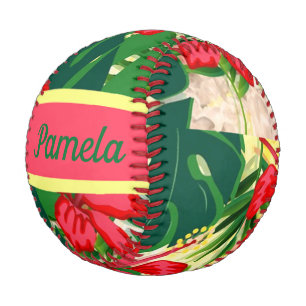 Balle De Baseball Feuilles tropicaux et fleurs