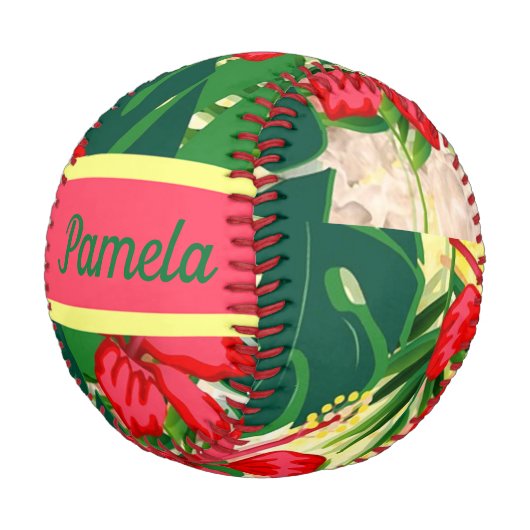 Balle De Baseball Feuilles tropicaux et fleurs (Angle)