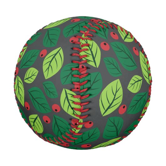 Balle De Baseball Feuilles verts, Berries Rouges, Motif Des Feuilles (Angle)