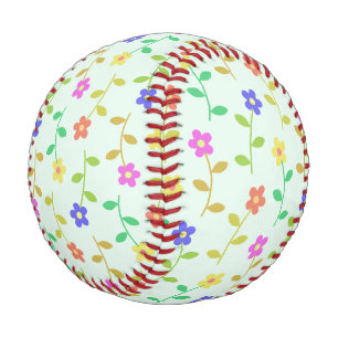 Balle De Baseball Fleurs Colorées, Motif Floral, Feuillage, Boho