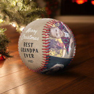 Balle De Baseball Grand-père rustique Grandkids 3 Photos Joyeux Noël