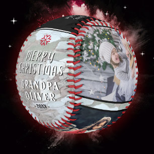 Balle De Baseball Grandpa de Noël en écorce rustique 3 Photo Collage