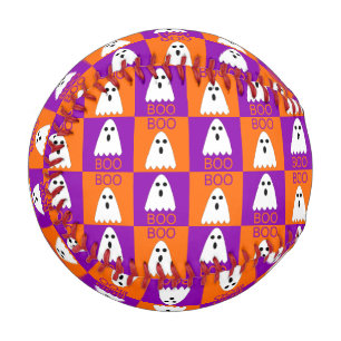 Balle De Baseball Halloween Boo Ghost Purple et Carrés orange