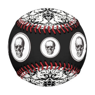Balle De Baseball HALLOWEEN Noir Gothique Damas Motif Crâne