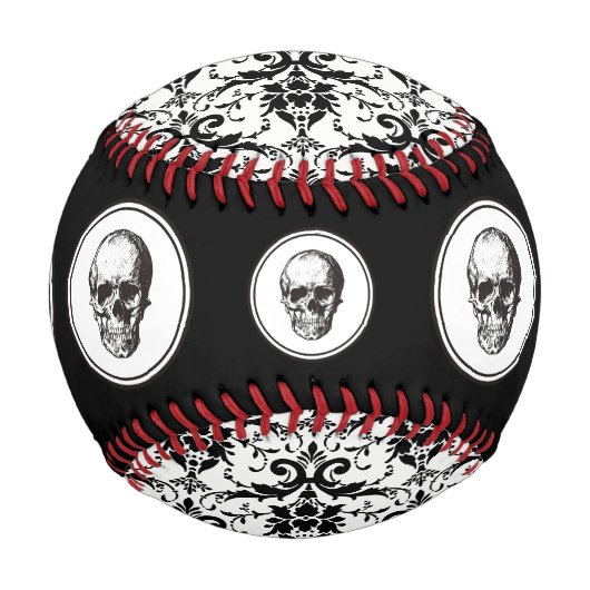 Balle De Baseball HALLOWEEN Noir Gothique Damas Motif Crâne (Dos)