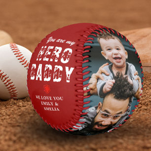 Balle De Baseball Héros Papa Fête des Pères 2 Collage Photo Rouge