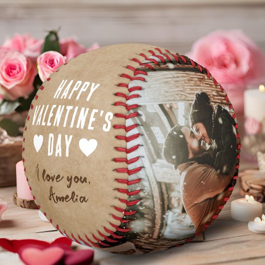 Balle De Baseball Heureuse Sainte-Valentin rustique 2 Photos Petit a