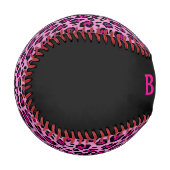 Balle De Baseball Imprimé léopard rose et noir avec nom (Devant Gauche)