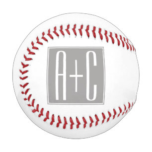 Balle De Baseball Initiales de couple modifiables Blanc et gris