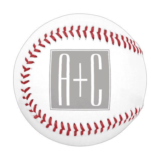 Balle De Baseball Initiales de couples modifiables | Blanc & Gris (Devant Gauche)