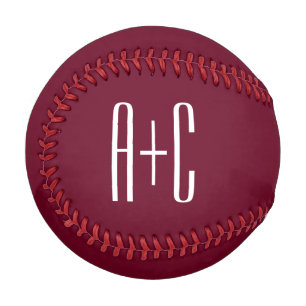 Balle De Baseball Initiales de couples simples Blanc et bordeaux