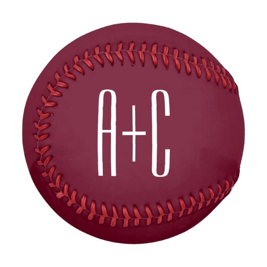 Balle De Baseball Initiales de couples simples | Blanc et bordeaux (Devant Gauche)