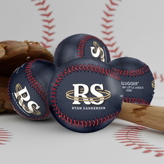 Balle De Baseball Initiales Monogramme Orbite Or Sur Mesure Toute Co
