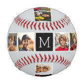 Balle De Baseball Instagram Photo Collage Monogrammes - gris et noir (Dos)