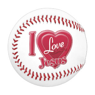Balle De Baseball J'aime Jésus Coeur Rouge