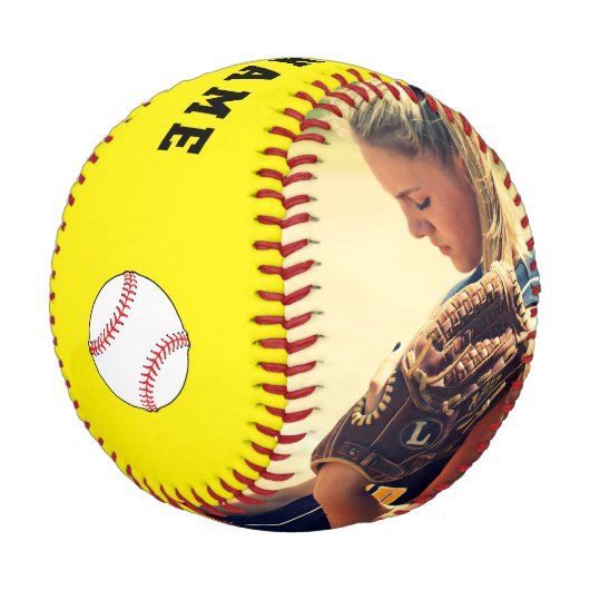 Balle de Baseball Jaune avec Nom de l'Équipe Numér (Angle)