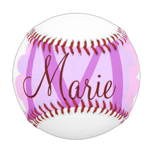 Balle De Baseball jeté simple minimal ajouter nom monogramme rose ro
