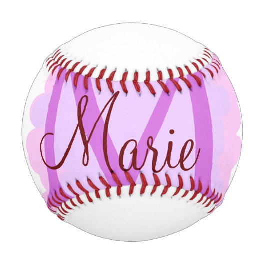 Balle De Baseball jeté simple minimal ajouter nom monogramme rose ro (Devant)