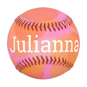 Balle De Baseball Joli Nom Personnalisé Abstrait Aquarelle Rose Fémi