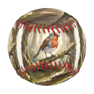 Balle De Baseball Joli rouge-gorge dans une vieille forêt
