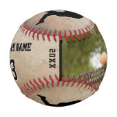 Balle De Baseball Joueur rustique Silhouette Nom Numéro Photo (Devant)