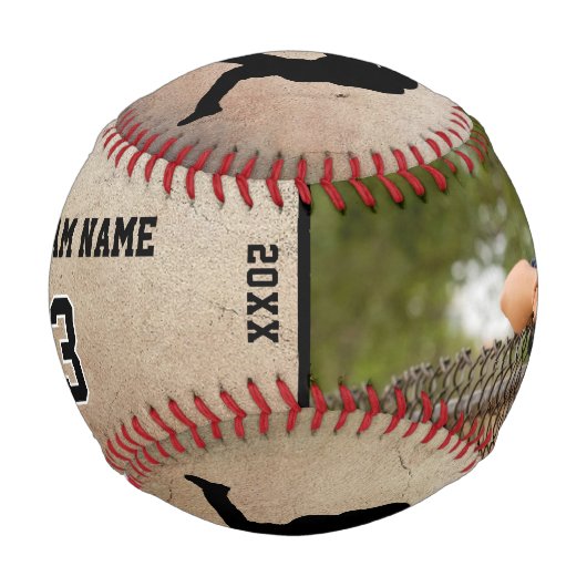 Balle De Baseball Joueur rustique Silhouette Nom Numéro Photo (Devant)