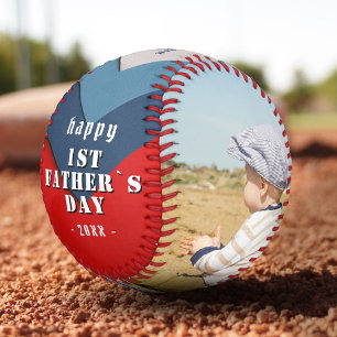 Balle De Baseball Joyeux 1er Père`s Day Bleu Rouge 2 Photo Collage