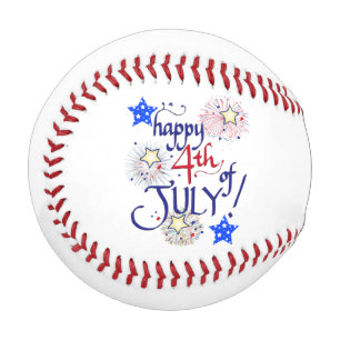 Balle De Baseball Joyeux 4 juillet ! avec feux d'artifice et étoile