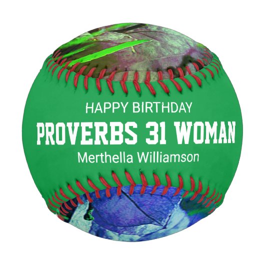 Balle De Baseball Joyeux Anniversaire PROVERBS 31 Personnalisé Vert  (Devant)