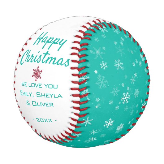 Balle De Baseball Joyeux Motif de flocon vert de Noël (Angle)