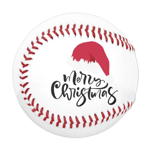 Balle De Baseball Joyeux Noël avec chapeau de Père Noël en haut Base (Devant Gauche)
