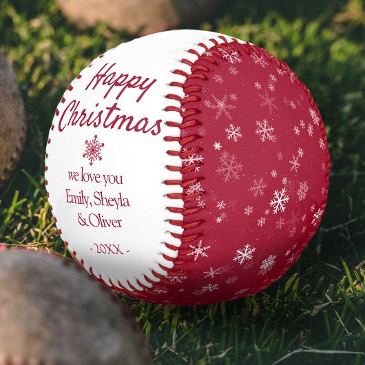 Balle De Baseball Joyeux Noël Motif de flocon de neige rouge