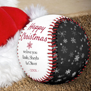 Balle De Baseball Joyeux Noël noir et blanc Motif de flocon de neige