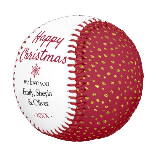 Balle De Baseball Joyeux Noël Rouge or Parties scintillant Motif (Angle)