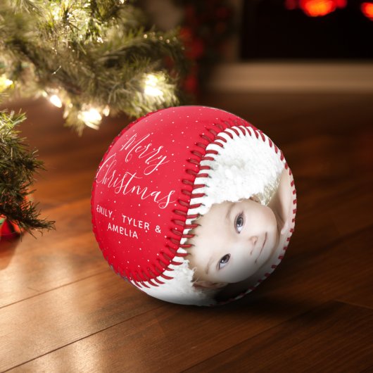 Balle De Baseball Joyeux Noël Rouge Script Famille Photo Collage