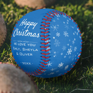 Balle De Baseball Joyeux script de Noël Motif de flocon de neige ble