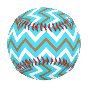 Balle De Baseball Lignes géométriques bleues marron blanches en zig
