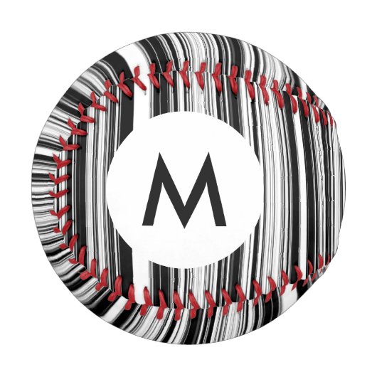 Balle De Baseball Lignes noires et blanches Monogrammes (Devant Gauche)