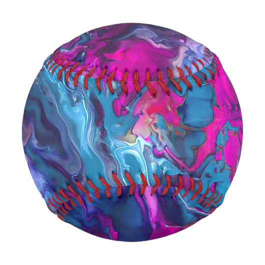 Balle De Baseball Marbre bleu et rose Acrylique Abstraction (Devant)