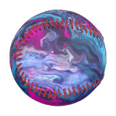 Balle De Baseball Marbre bleu et rose Acrylique Abstraction (Devant Gauche)
