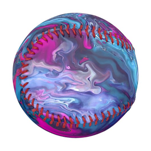 Balle De Baseball Marbre bleu et rose Acrylique Abstraction (Devant Gauche)