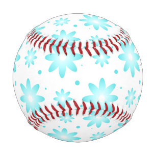 Balle De Baseball Marguerite délicate blanche et turquoise, point mo