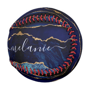 Balle De Baseball Marine Blue Gold Baseball Nom et lettre personnali