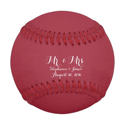 Balle De Baseball Maroon Couple Personnalisable M. Et Mme Mariage (Devant)