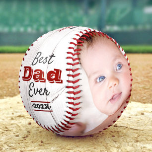 Balle De Baseball Meilleur Papa de Tous Temps Typographie Rouge Bois