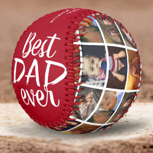 Balle De Baseball Meilleur Papa du Monde Rouge 6 Collage de Photos