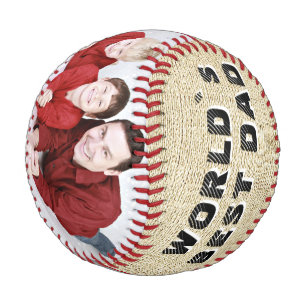 Balle De Baseball Meilleur Papa du Monde Rustique Nom 2 Collage Phot