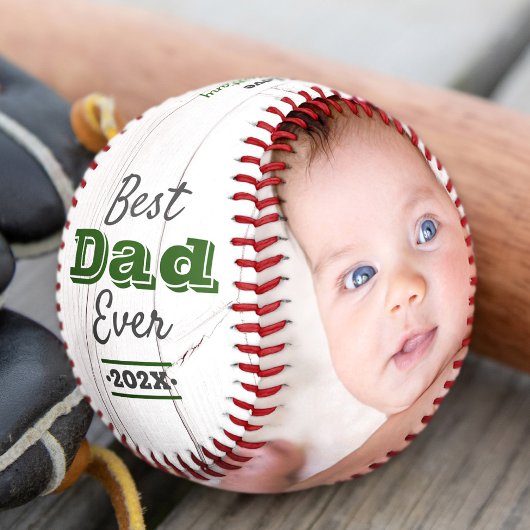 Balle De Baseball Meilleur Papa Ever Typographie Verte Bois Rustique
