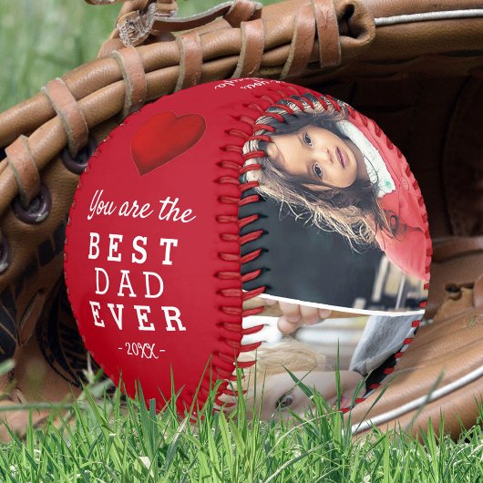 Balle De Baseball Meilleur papa Red Heart 4 Photo Collage