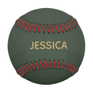 Balle De Baseball Minimaliste vert foncé or script personnalisé